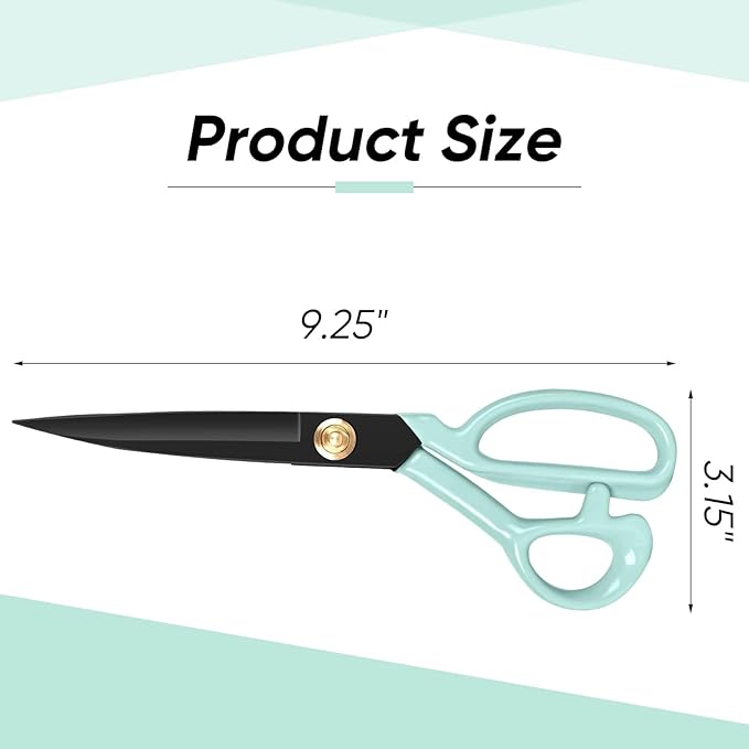 Professional Tailor Scissors Heavy Duty - Multi-Purpose Sewing Fabric Scissors for Leather Cutting Industrial Sharp Shears Home Office Arts, and Crafts (9 Inch) Green
