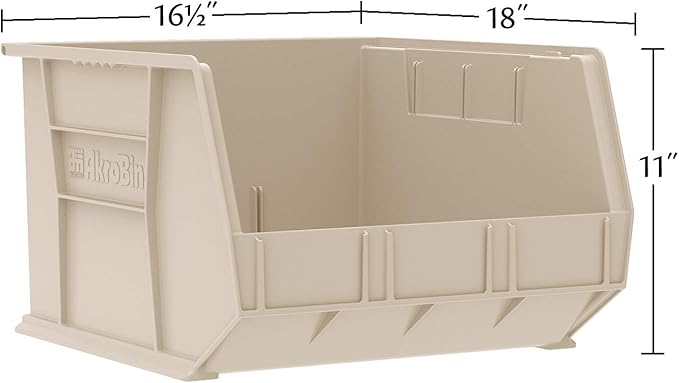 Akro-Mils 30270 AkroBins Plastic Storage Bins, Space-Saving Stackable Bins for Garage, Pantry, Craft Organization, 18" x 16" x 11", Black, 3-Pack