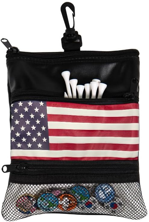 FAR&STRAIGHT Multifunctional Golf Accessories Pouch – 3 Zippered Compartments for Golf Tees, Balls, Markers & Personal Items | Clip-On Bag for Easy Attachment to Golf Bags