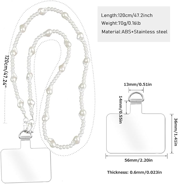 Phone Crossbody Chain Cell Phone Lanyard,Universal Leather+Metal Shouder Strap with Phone Tether Patches (N)