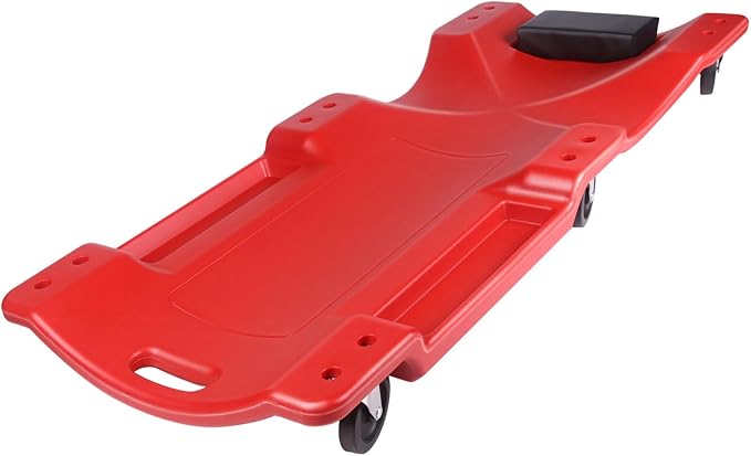 40-Inch Mechanic Creeper – Heavy Duty 500lb Rolling Garage Creeper with Padded Headrest, Dual Tool Trays & 6 Swivel Casters – Low Profile Under Car Automotive Creeper for Auto Repair, Red