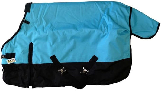 AJ Tack 1200D Waterproof Winter Pony Blanket - 300g Heavyweight Turnout with Fleece Collar, Shoulder Gussets & Tail Flap - Turquoise 60"