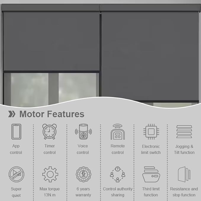 Matter Over WiFi Smart Roller Shade Motor, Wired Electric Blind Motor, 10N.m etrofit Kit, Compatible with Apple HomeKit, Alexa, Google Home and SmartThings (Φ40mm (1.57") Round Tube)