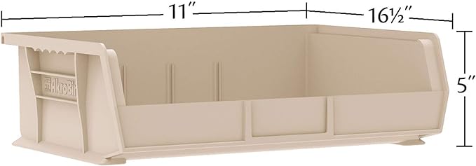 Akro-Mils 30255 AkroBins Plastic Storage Bins, Space-Saving Stackable Bins for Garage, Pantry, Craft Organization, 11" x 16" x 5", Black, 6-Pack