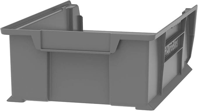 Akro-Mils 30280 Super-Size AkroBins Plastic Storage Bins, Space-Saving Stackable Bins for Garage, Classroom, Warehouse Organization, 20" L x 12" W x 6" H, Grey, 4-Pack