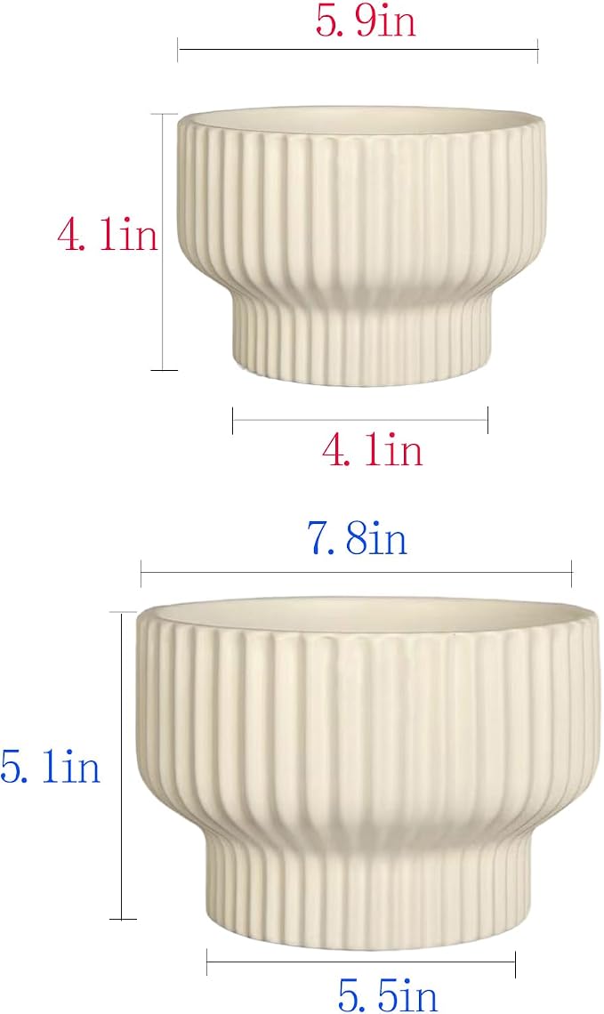 Puoyik 2 Piece Set of Flower Pots 8/6 inches, Ceramic Flower Pots with Drainage Holes, Indoor and Outdoor Plant Flower Planter (7.8/5.9beige)