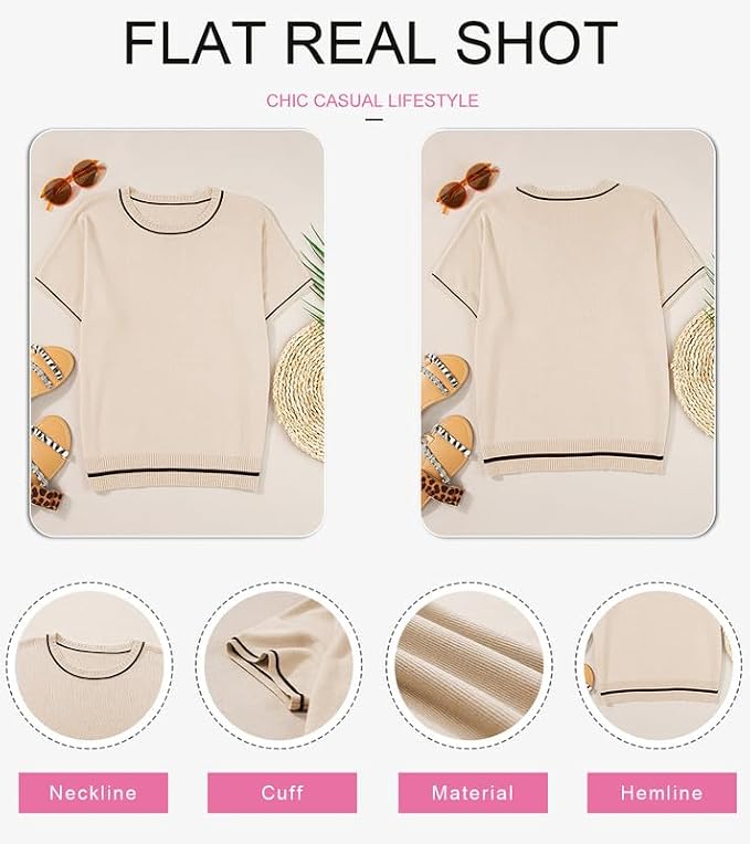SHEWIN Womens Tops Trendy Short Sleeve Shirts Crewneck Lightweight Knit Sweater Top Business Casual Outfits