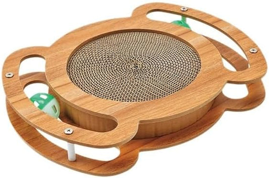Cat Scratcher Interactive Toy, 12 x 8.6 inch Wooden Scratching Board with Jingle Balls, Indoor Cat Activity Center