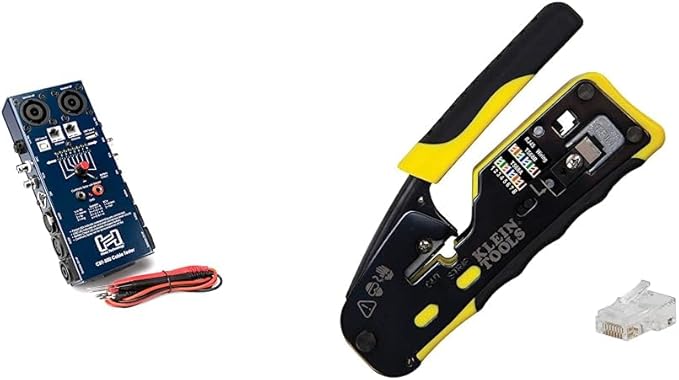 Hosa CBT500 Audio Cable Tester and Klein Tools 80024 Ratcheting Data Cable and CAT6 Plug 50-Pack Tool Kit, Pass Thru Installation Tool Kit, 2-Piece