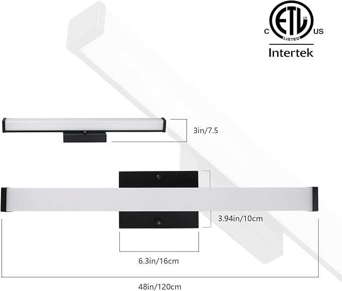 48 Inch LED Bathroom Vanity Light, 30W 3CCT Bathroom Light Fixtures Over Mirror, IP44 Dimmable Black Bath Vanity Lights Bar, ETL Listed