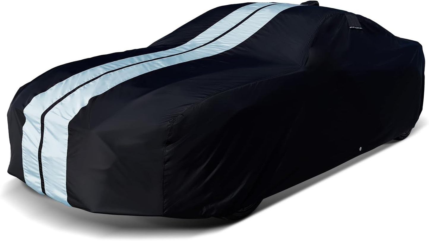 iCarCover Custom Car Cover for Chevy 150, 210 Wagon (1957) Waterproof All-Weather Rain Snow UV Sun Protector Full Exterior Indoor Outdoor Car Cover (Stripe - Black/Gray)