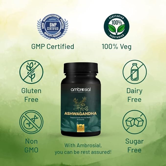 AMBROSIAL Ashwagandha 500mg (Pack of 1-60 Capsules)