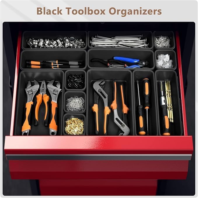 【 & 80PCS】A-LUGEI Tool Box Organizer【Fits 100+ Tools】 Black Garage Organization and Storage Tray Divider Set, Desk Drawer Organizer, Toolbox for Rolling Tool Chest Cart WorkBench Small Part