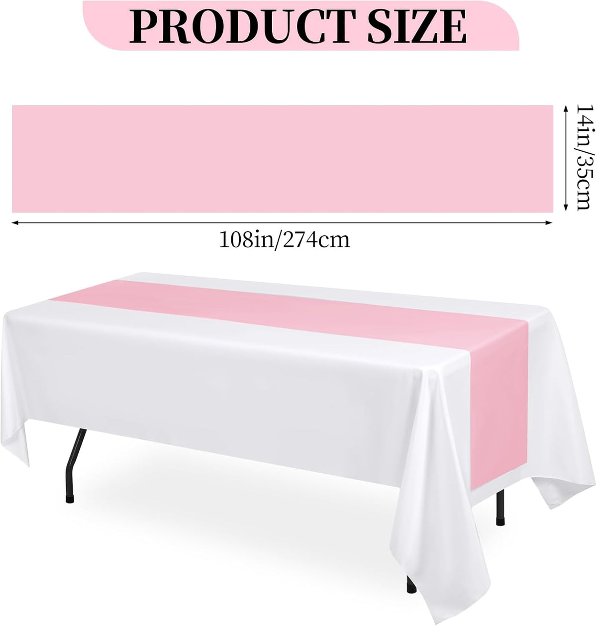 Light Pink Plastic Table Runner Disposable, 16 Pack 14 x 108 inch, Water Resistant Table Runner for Wedding, Birthday, Party, Baby Shower, Home Table Decoration