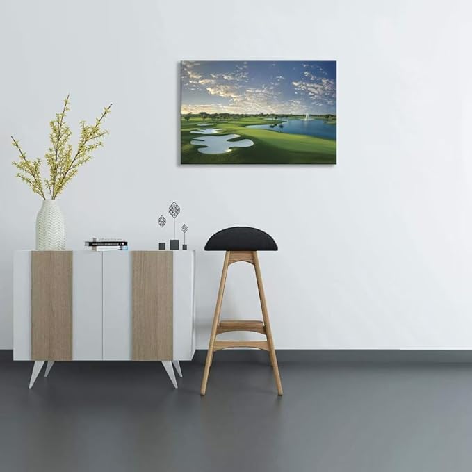 Blue Monster Golf Course Canvas Wall Art for Living Room Bedroom Bathroom Home Decorations Paintings Golf Course Picture Poster Framed Artwork Ready to Hang(28''H x 44''W)