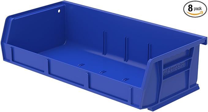 Akro-Mils 30232 AkroBins Plastic Storage Bins, Space-Saving Stackable Bins for Garage, Pantry, Craft Organization, 5-Inch x 11-Inch x 3-Inch, Blue, 8-Pack