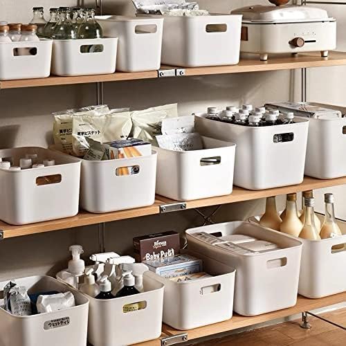 Set Of 4 Plastic Storage Bins,Versatile Kitchen Pantry Organization and Storage,for Plastic Storage Container Under Bed,Under Sink Bathroom Organizer (White, 4 Pack Narrow)