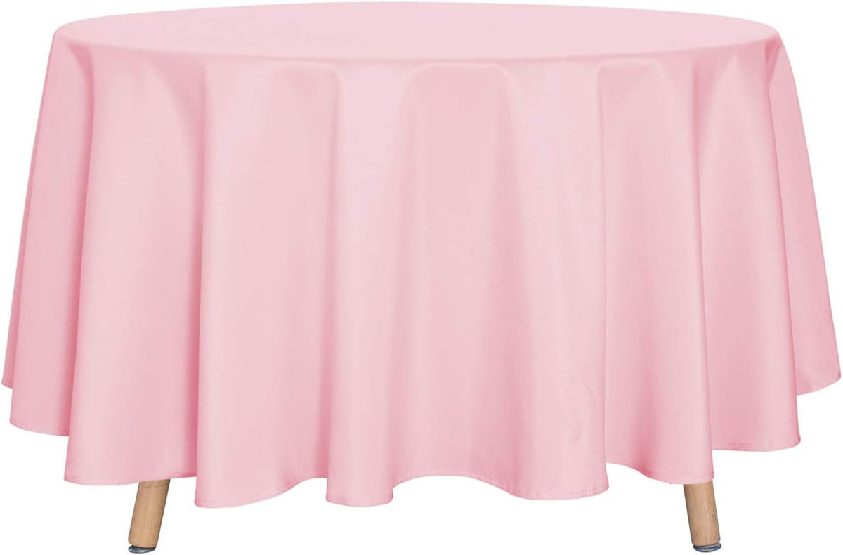 sancua Round Tablecloth - 90 Inch - Water Resistant Spill Proof Washable Polyester Table Cloth Decorative Fabric Table Cover for Dining Tables, Buffet Parties and Camping, Pink
