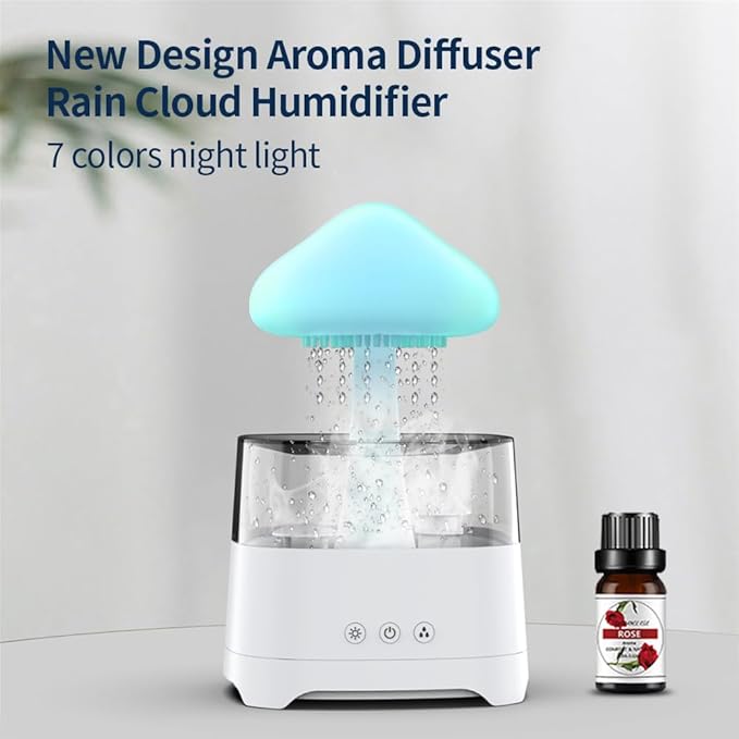 Diffuserlove Rain Diffuser Cloud Humidifier 450ML Diffuser Water Drip Waterfall Lamp Mushroom Humidifier (Size: 6.54''x10.5'')