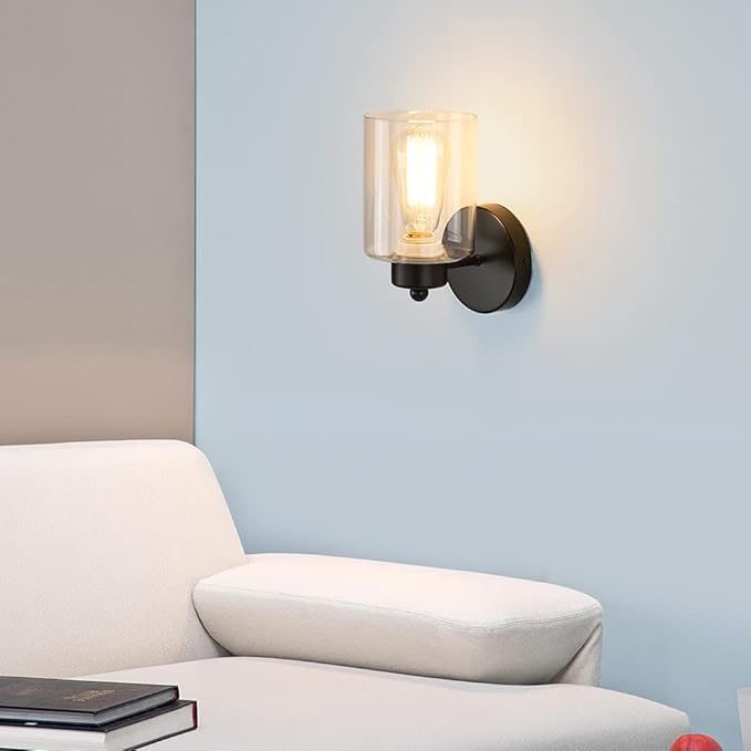 1-Light Bathroom Black Vanity Light Matte Black Wall Sconce Vintage with Clear Glass Shade, Hallway Light Fixture Sconces Wall Lighting