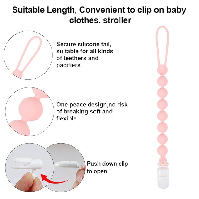 Baby Food Grade Silicone Teether Toy with One Piece Design Pacifier Clip Holder,Teething Toys Gift Set for 3 Months+ Boys and Girls,Freezer Safe,BPA Free. (Ice Cream)