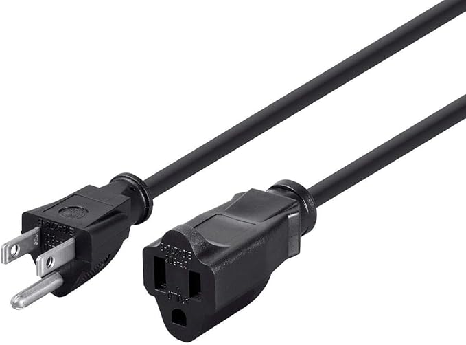 Monoprice Power Extension Cord 2 Feet 16AWG Black and 1ft Power Extension Cord Cable Black 13A Bundle