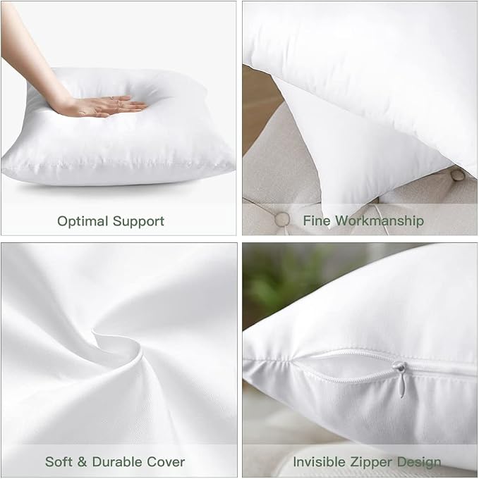 OTOSTAR Pack of 4 Throw Pillow Inserts, 18 x 18 Square Cushion Inner Soft Fluffy Plump Stuffer Cushion Pads White Decorative Pillow Inserts