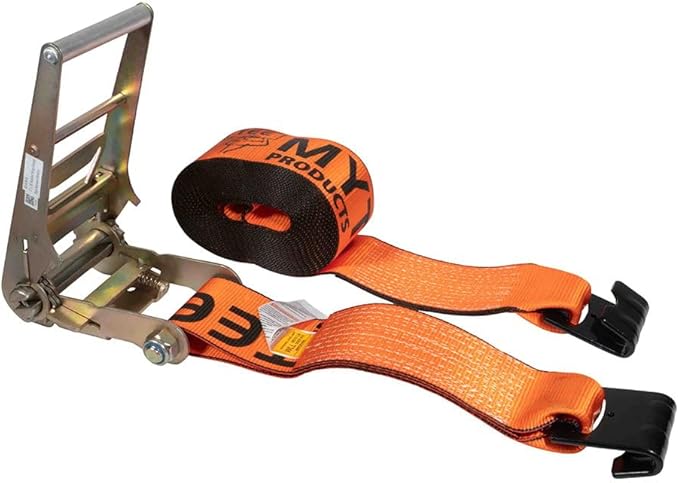 Mytee Products 4" x30' Heavy Duty Ratchet Straps w/Flat Hook - 6,667 lbs WLL High Abrasion Trailer Tie Down Ratchet Straps - Orange