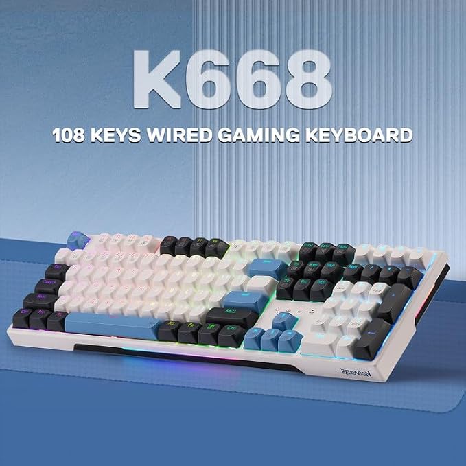 Redragon K668 108-Key Hot-Swap Wired RGB Gaming Keyboard, Extra 4 Hotkeys | Dedicated Shortcut Keys for Mute, Calc & Desktop, Cushioned Noise Dampening for Creamy Thocky Sound, Swap-Ready, PRO Software
