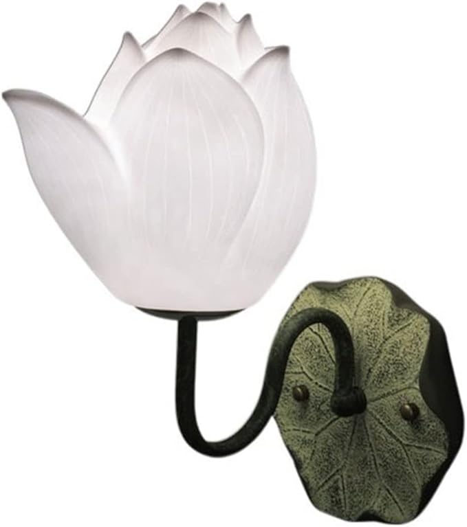 Indoor Retro Zen Wall Lamp Study Bedroom Background Lotus Decorative Bedside Decor(White)