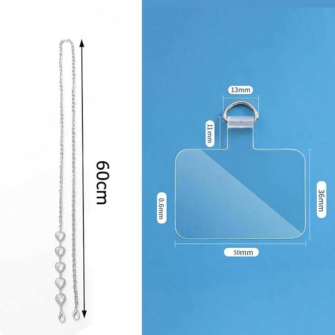 Phone Crossbody Chain Cell Phone Lanyard,Universal Leather+Metal Shouder Strap with Phone Tether Patches (E)