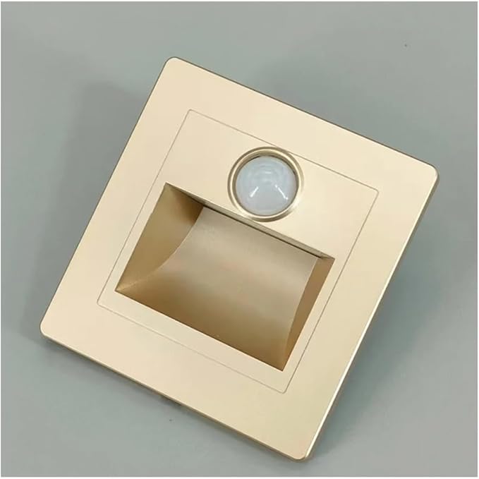 Motion Sensor Stair Lights 3W 3000K Recessed LED Step Light Indoor Stair Step Wall Lamp Staircase Bedroom Decoration Gold