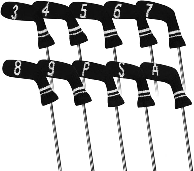 Scott Edward 1/7/10 Pcs Knitted Golf Club Head Covers for Irons Wedge Cuteness and Basically Socks Shape Washable Golf Club Head Protector on Classic Stripes Style，Double Sided Customization