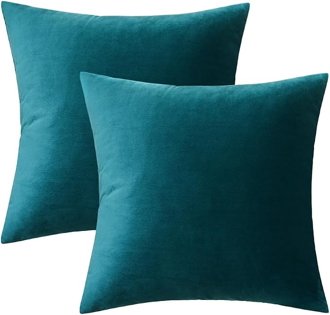MIULEE Velvet Throw Pillow Covers 18x18 Inch Pack of 2 Teal | Soft Solid Decorative Pillow Covers, Modern Luxury Home Decor, for Couch Chair Sofa Bedroom Livingroom