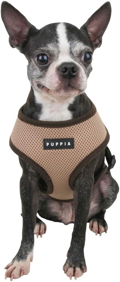 Puppia Soft Dog Harness No Choke Over-The-Head Triple Layered Breathable Mesh Adjustable Chest Belt and Quick-Release Buckle, Beige, Small (Pack of 2)
