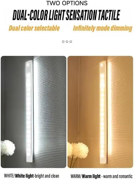 2025 Upgraded Punch-Free Smart Sensor Magnetic Rechargeable LED Lights, Rechargeable Motion Sensor Light, Wireless Motion Sensor Indoor Lights, Stick On Lights for Kitchen/Stairs (2PC-3 Color, 11.8in)