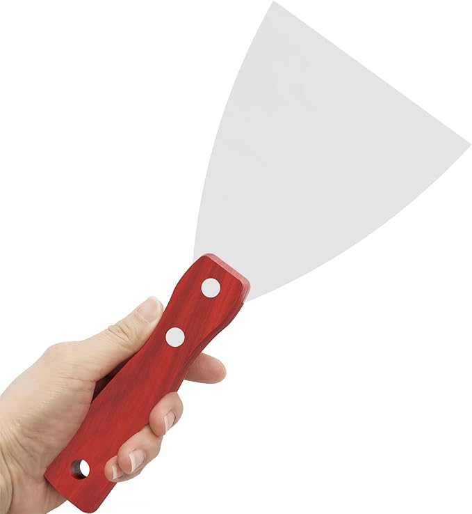 Putty Knife, 2PCS Stainless Steel Scraper Tool, Wooden Handle Metal Spackle Knives for Drywall, Decals, Wall Paper, Floor Tile, Patching, Painting, Taping, Putty knife (4"/100mm)