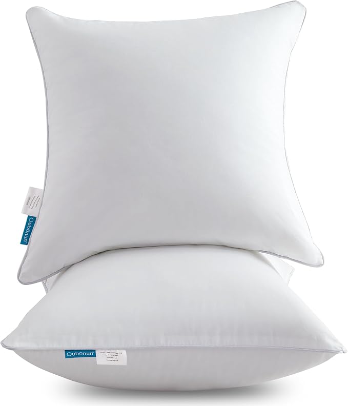 Oubonun 28 x 28 Euro Pillow Inserts with 100% Cotton Cover - Square Interior Sofa Decorative Throw Pillow Insert Set of 2 - White Couch Pillow