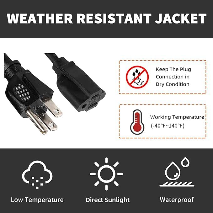 Indoor Outdoor Extension Cord Weatherproof, UL Listed, 10 Gauge 6FT Black 3 Prong Heavy Duty, 10/3 SJTW 15A Power Cord for Outdoor Lights, Appliances, Lawn