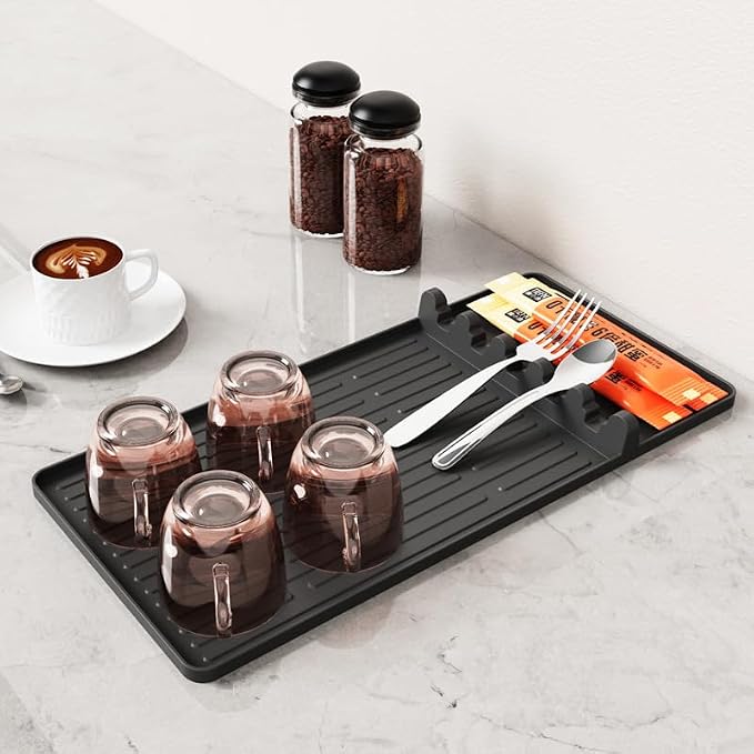 Silicone Grill Coffee Mat, Side Shelf Spatula Mat with Drip Pad - Flat Top Grill Smoker Accessories for Coffee, Bar, BBQ, Cooking, Countertop, Bar Grill Accessories Heat Resistant