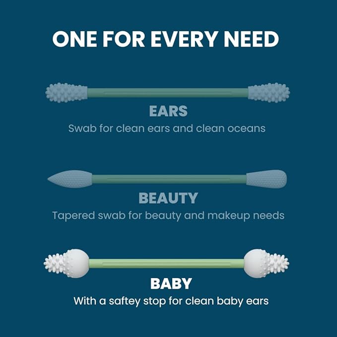 LastSwab® Reusable Cotton Safety Swabs for Baby Ear Cleaning - The Sustainable and Sanitary Alternative to Single-Use Q Tips - Easy to Clean and Zero Waste - Convenient Travel Case Holder