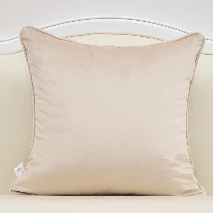 Alerfa 18 x 18 Inch Square Leaf Pillow Embroidery Cut Velvet Cushion Case Luxury Modern Lumbar Throw Pillow Cover Decorative Pillow for Couch Sofa Living Room Bedroom Car, Beige