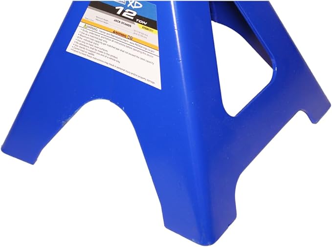 K Tool International XD61211 12 Ton Automotive Jack Stands for Garages, Repair Shops, and DIY, 24,000 lbs. Capacity, Heavy Duty Steel Frame, Adjustable Height 19.7"- 29.2", Black/Blue, Pair