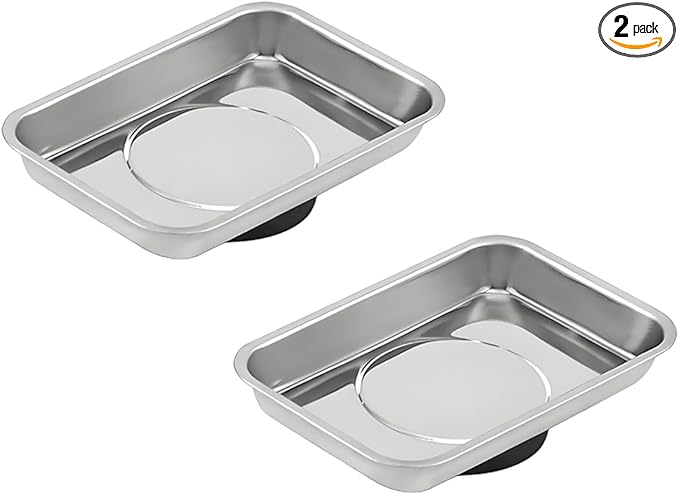 2 PCS Magnetic Tray Holders, 2.5"×3.6" Stainless Steel Square Magnetic Parts Tray Set, Heavy Duty Thickened Tray Bowl for Screws Bolts Nuts Metal Parts, Magnetic Tray for Mechanic's