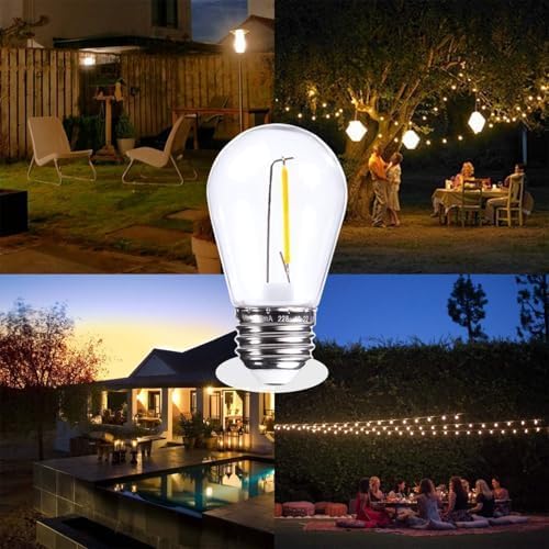 Jslinter 50 Pack Edison Bulb String Lights Outdoor, S14 Replacement Bulbs for Outdoor String Lights Waterproof 1W, E26 Base Led Light Bulb, 2700K Warm White Light Bulbs for Patio
