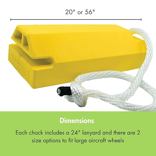 Checkers 20" Airplane Chocks, Aviation Wheel Chocks for Large and Oversized Aircraft, One Tire Chock with Locking Rope, Durable Lightweight Urethane, Yellow, AC6820-LR