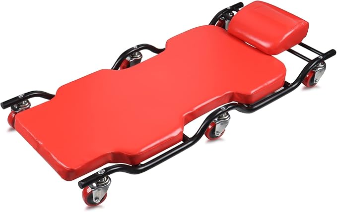 BESTOOL 44Inches Mechanic Creeper- Automotive Garage Creeper with 6 Sturdy Casters, Metal Frame Mechanic Creeper, Low Profile Design with Headrest, Red