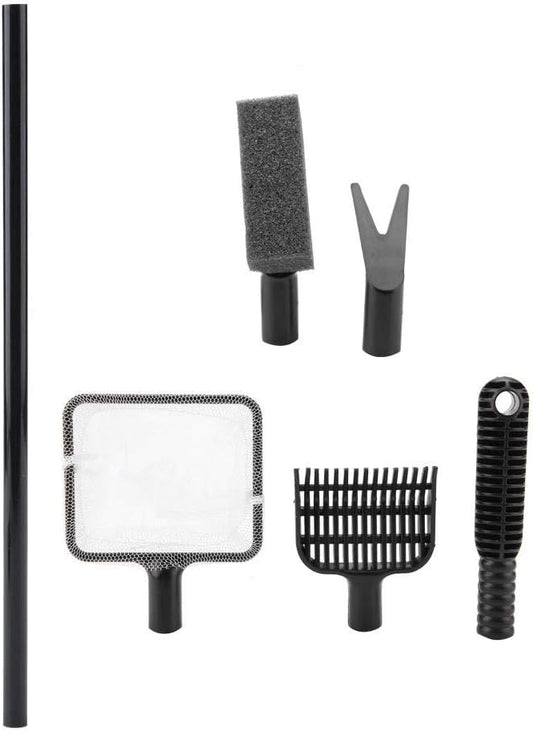 4 in 1 Portable Aquarium Cleaning Tool Set Long Handle Fish Cleaner Include Fish Net Shovel Sponge Brush Plant Fork