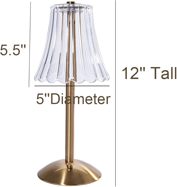 Cordless Table Lamps for Home,Table,Dining Room, Gold Rechargeable Lamps, USB Charge 12'' Tall LED Brass Portable Outdoor Indoor Table Lamp with Built-in Dimmer (Pack2 Gold Flower Lamp)