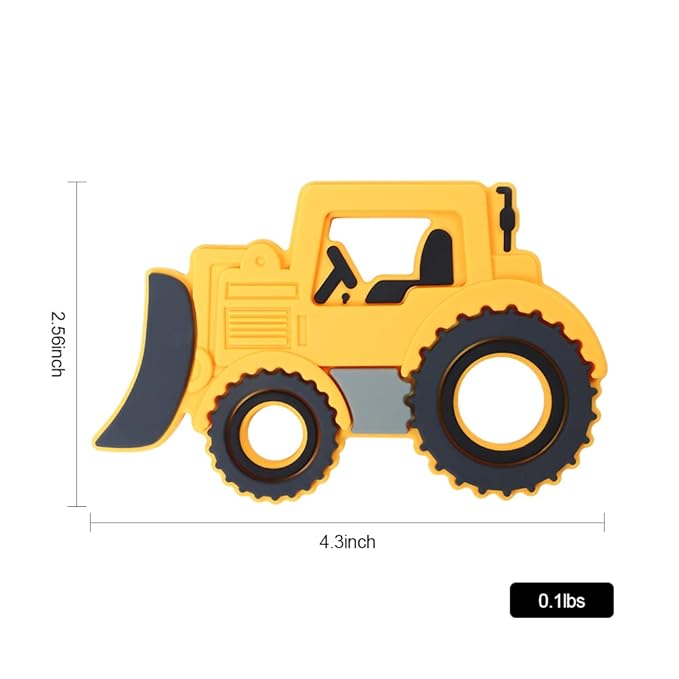 Baby Silicone Teether,Sensory Chew Toys,BPA Free Soft and Effective Infant Teething Pain Relief Toys,Freezer Safe,Food Grade Silicone,Best Shower Gift for Boys and Girls (Yellow Bulldozer)